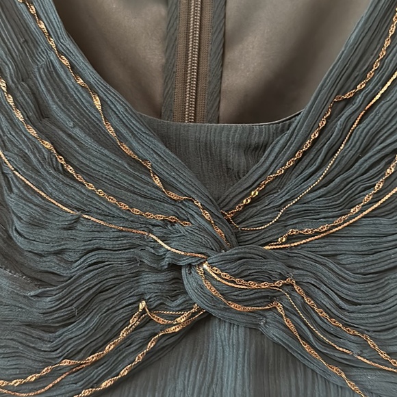 Silk Elie Tahari top with silver chain embellishments XS deep teal blue - Picture 2 of 3